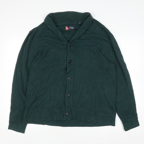 Chaps Men's Green Cotton Collared Button Cardigan Size L