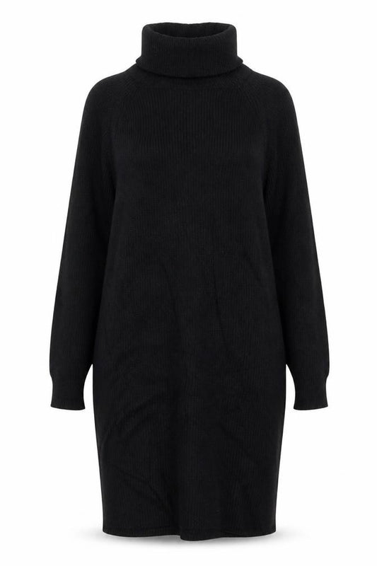 Front view of Mango Women’s Black Knit Roll Neck Long Sleeve T-Shirt Dress, size M