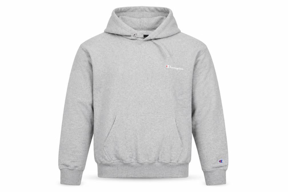 Front view of Champion Men's Grey Pullover Hoodie L Regular Fit Fleece