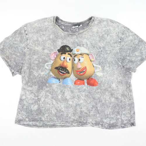 Disney Womens Grey Mr & Mrs Potato Head Cropped T-Shirt M