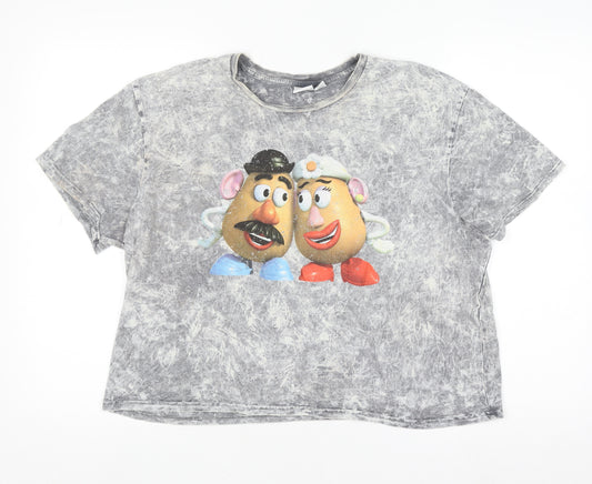 Disney Womens Grey Mr & Mrs Potato Head Cropped T-Shirt M