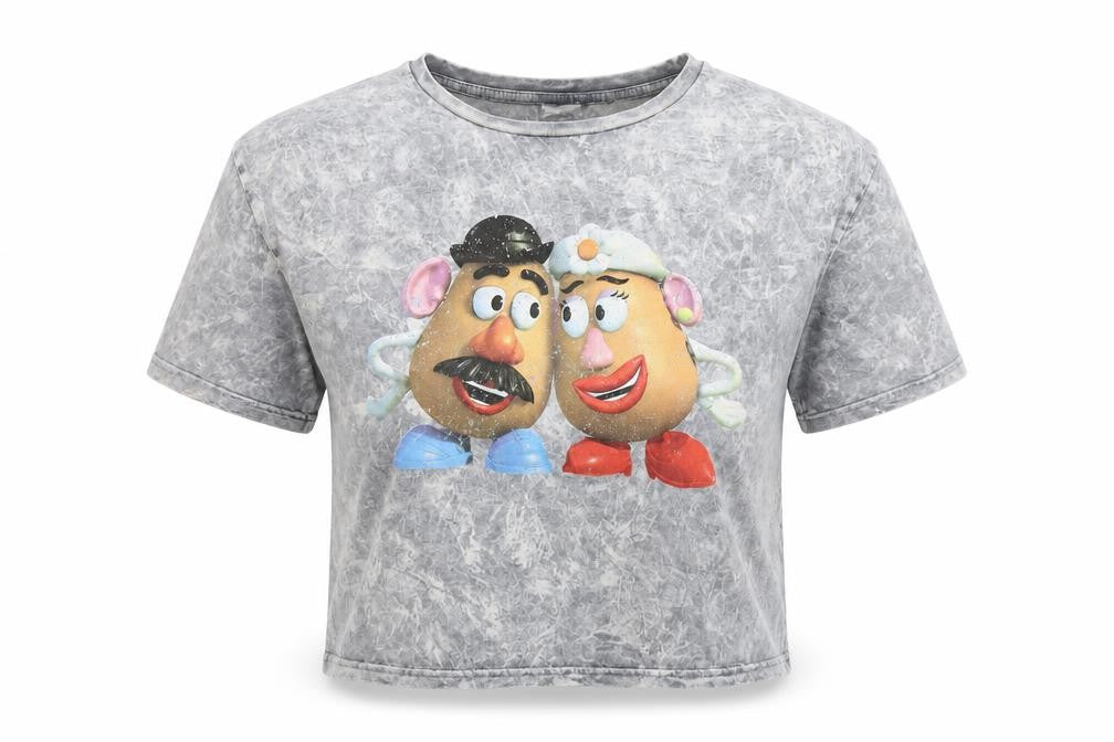 Disney Womens Grey Mr & Mrs Potato Head Cropped T-Shirt M