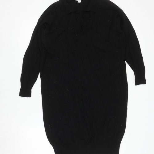 Jaeger Women’s Black Wool Knit Collared Sweater Dress Small