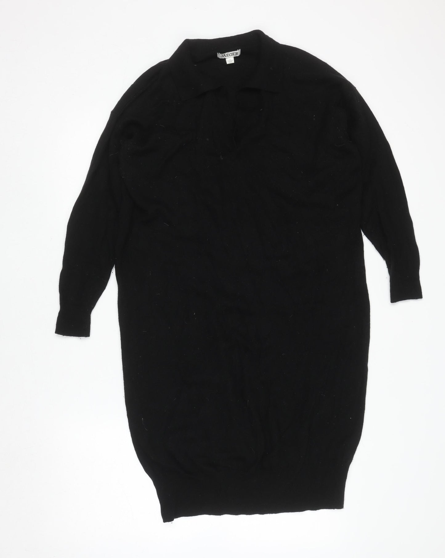 Jaeger Women’s Black Wool Knit Collared Sweater Dress Small
