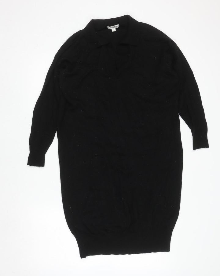 Jaeger Women’s Black Wool Knit Collared Sweater Dress Small
