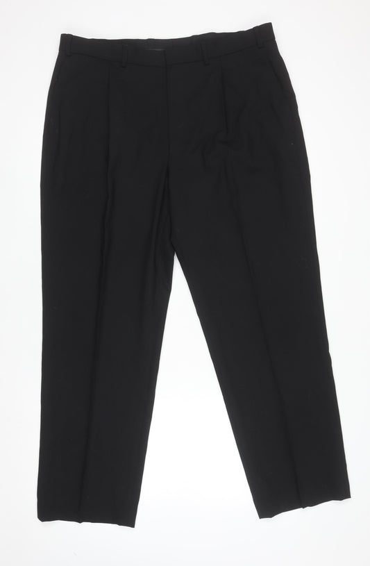 Marks and Spencer Men's Black Pleated Dress Pants 34W 31L Regular Fit