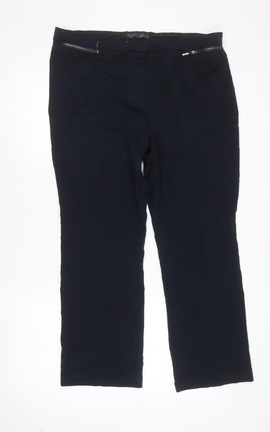 Marks and Spencer Women's Navy Blue Straight Leg Trousers Size 16