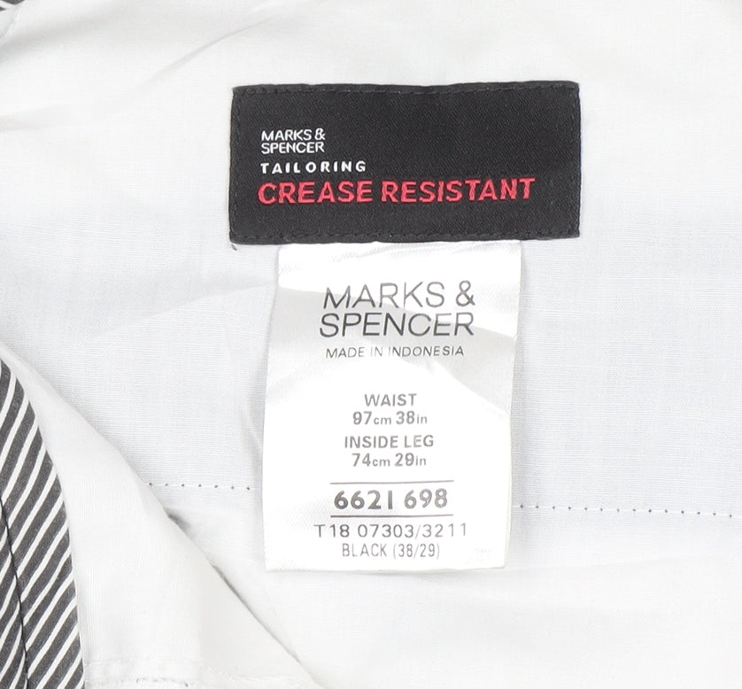Marks and Spencer Men's Black 38x29 Crease Resistant Dress Pants