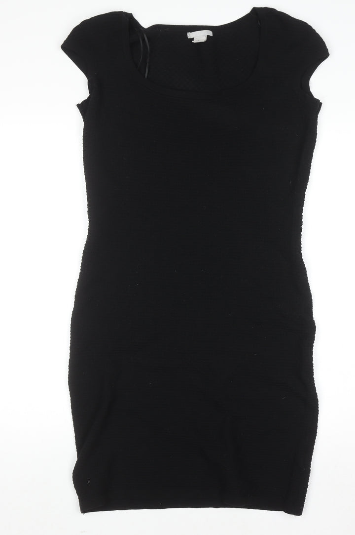 H&M Women Black Bodycon Knit Knee Length Dress Size M