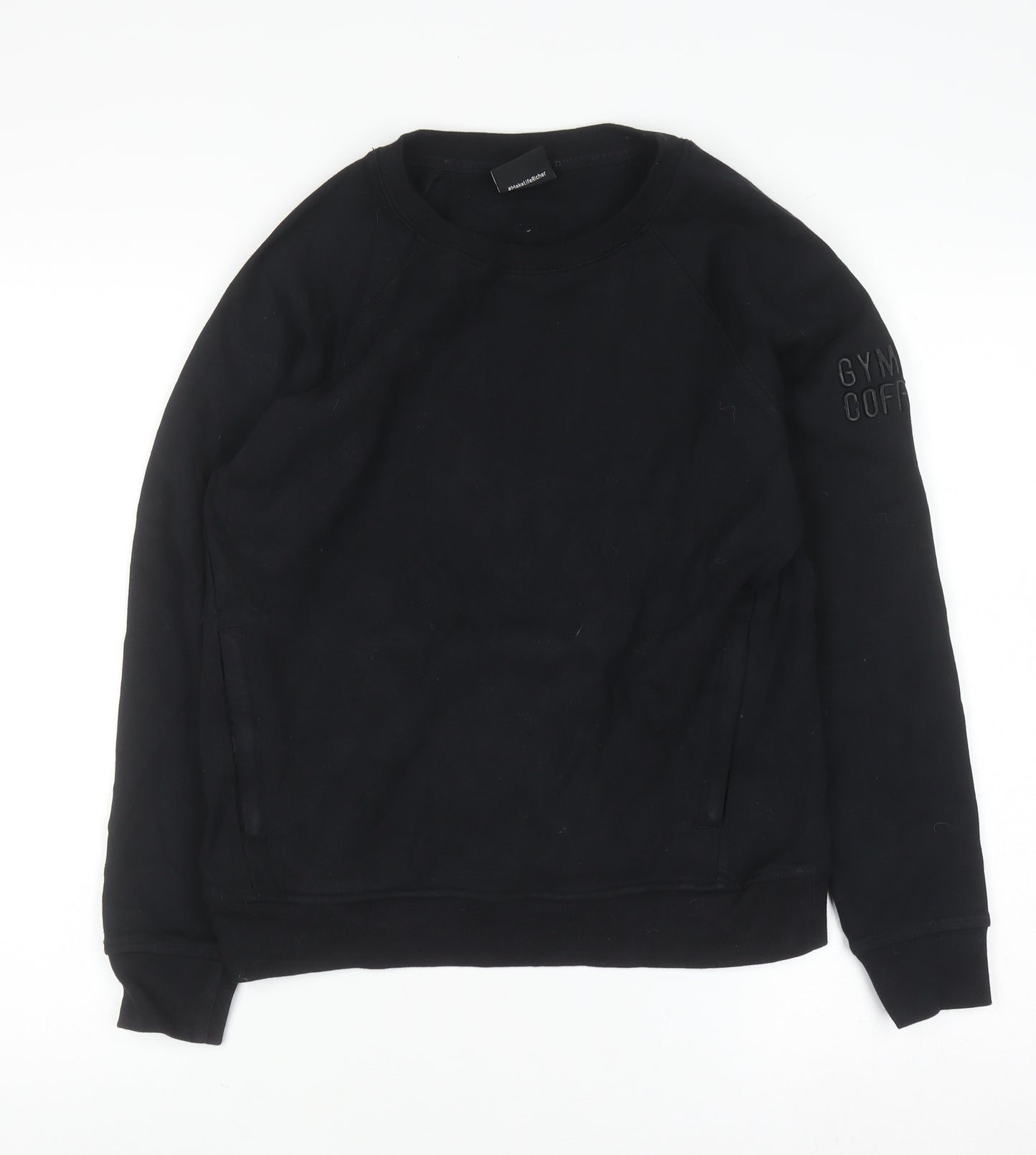 Gym+Coffee Women's Black Small Pullover Sweatshirt Cotton Blend
