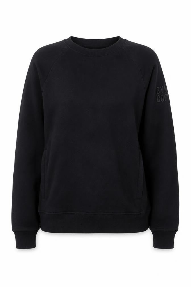 Front view of Gym+Coffee Women's Black Small Pullover Sweatshirt Cotton Blend