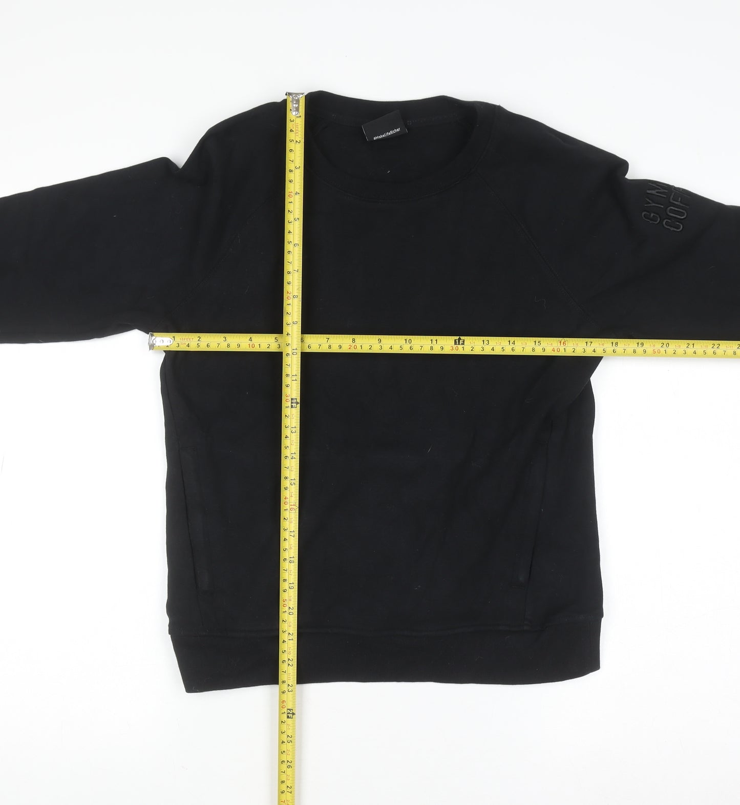 Gym+Coffee Women's Black Small Pullover Sweatshirt Cotton Blend