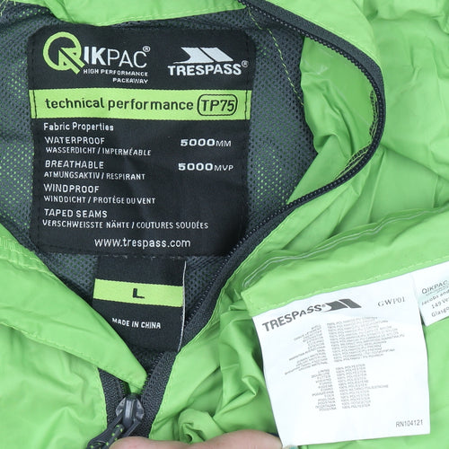 Trespass Men’s Green L Waterproof Windproof Hooded Rain Coat