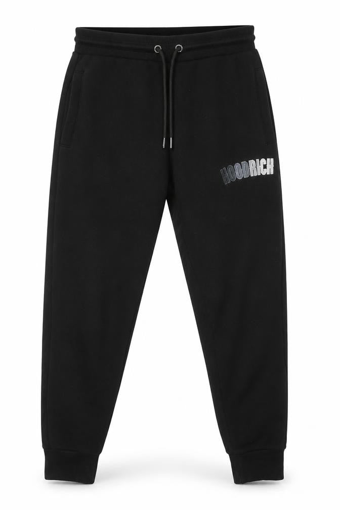 Front view of Hoodrich Men's Black Jogger Sweatpants S Regular Fit Fleece Drawstring