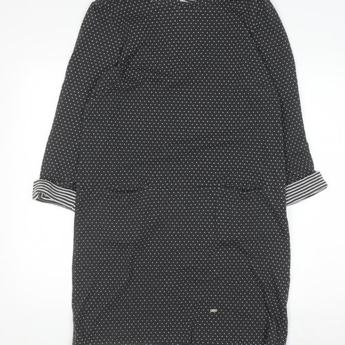 Roman Women’s Black Polka Dot Shift Dress Size 14 3/4 Sleeve Zip Back