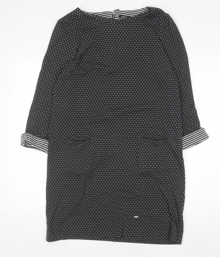 Roman Women’s Black Polka Dot Shift Dress Size 14 3/4 Sleeve Zip Back