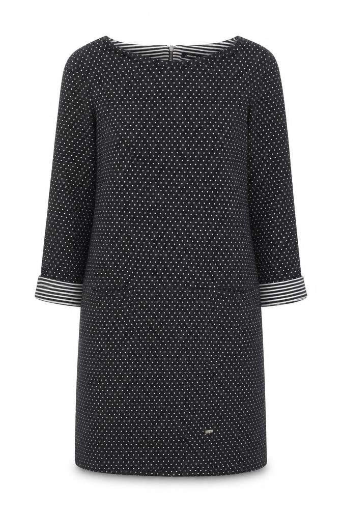 Roman Women’s Black Polka Dot Shift Dress Size 14 3/4 Sleeve Zip Back