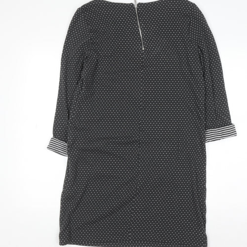Roman Women’s Black Polka Dot Shift Dress Size 14 3/4 Sleeve Zip Back
