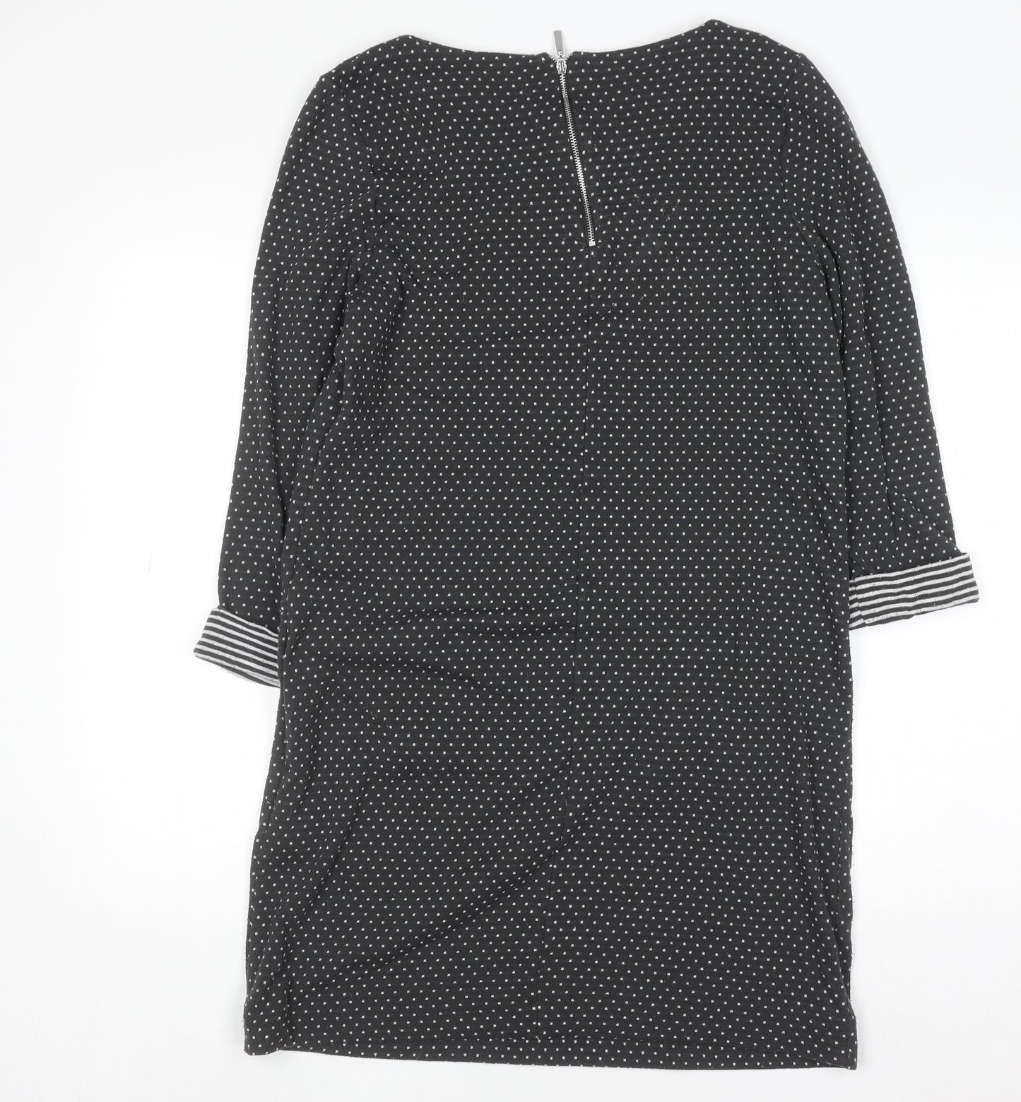 Roman Women’s Black Polka Dot Shift Dress Size 14 3/4 Sleeve Zip Back
