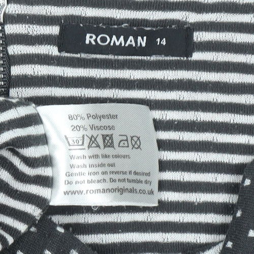 Roman Women’s Black Polka Dot Shift Dress Size 14 3/4 Sleeve Zip Back