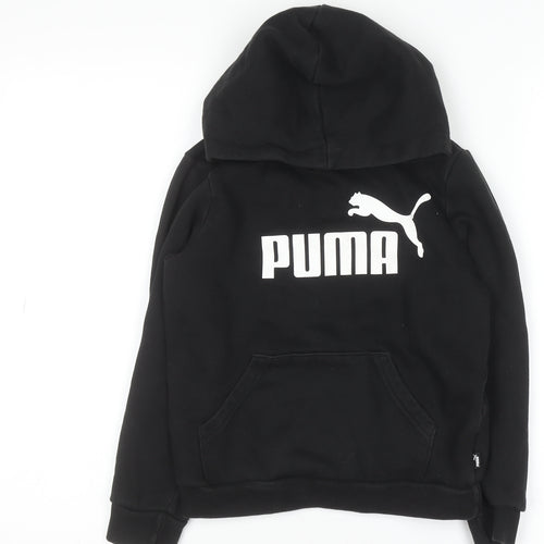 Puma Boys Black Pullover Hoodie 9-10 Years Cotton Blend Logo Print