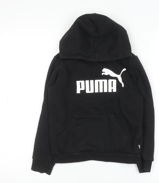 Puma Boys Black Pullover Hoodie 9-10 Years Cotton Blend Logo Print