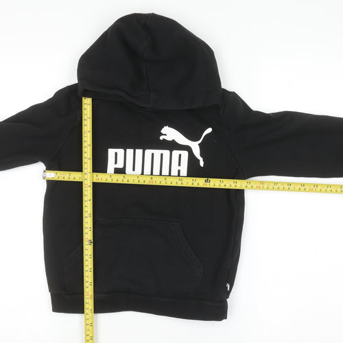 Puma Boys Black Pullover Hoodie 9-10 Years Cotton Blend Logo Print