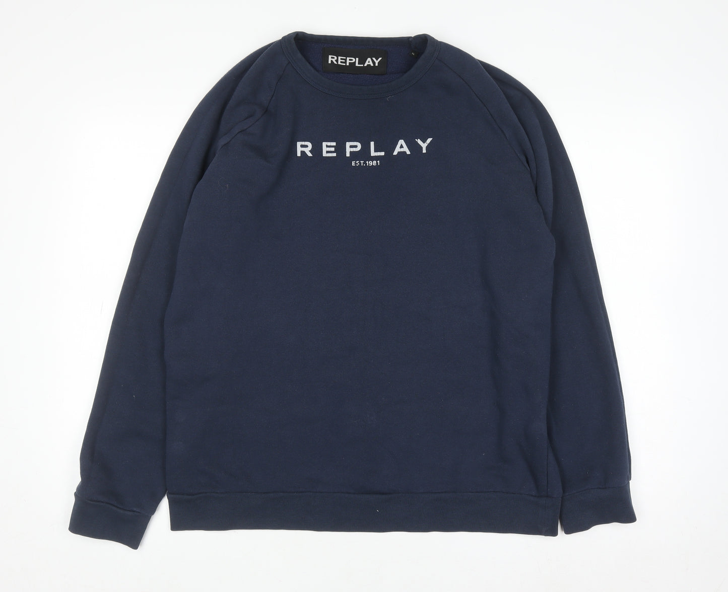 Replay Men's Blue XL Pullover Sweatshirt Crew Neck Logo Fleece