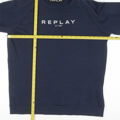 Replay Men's Blue XL Pullover Sweatshirt Crew Neck Logo Fleece