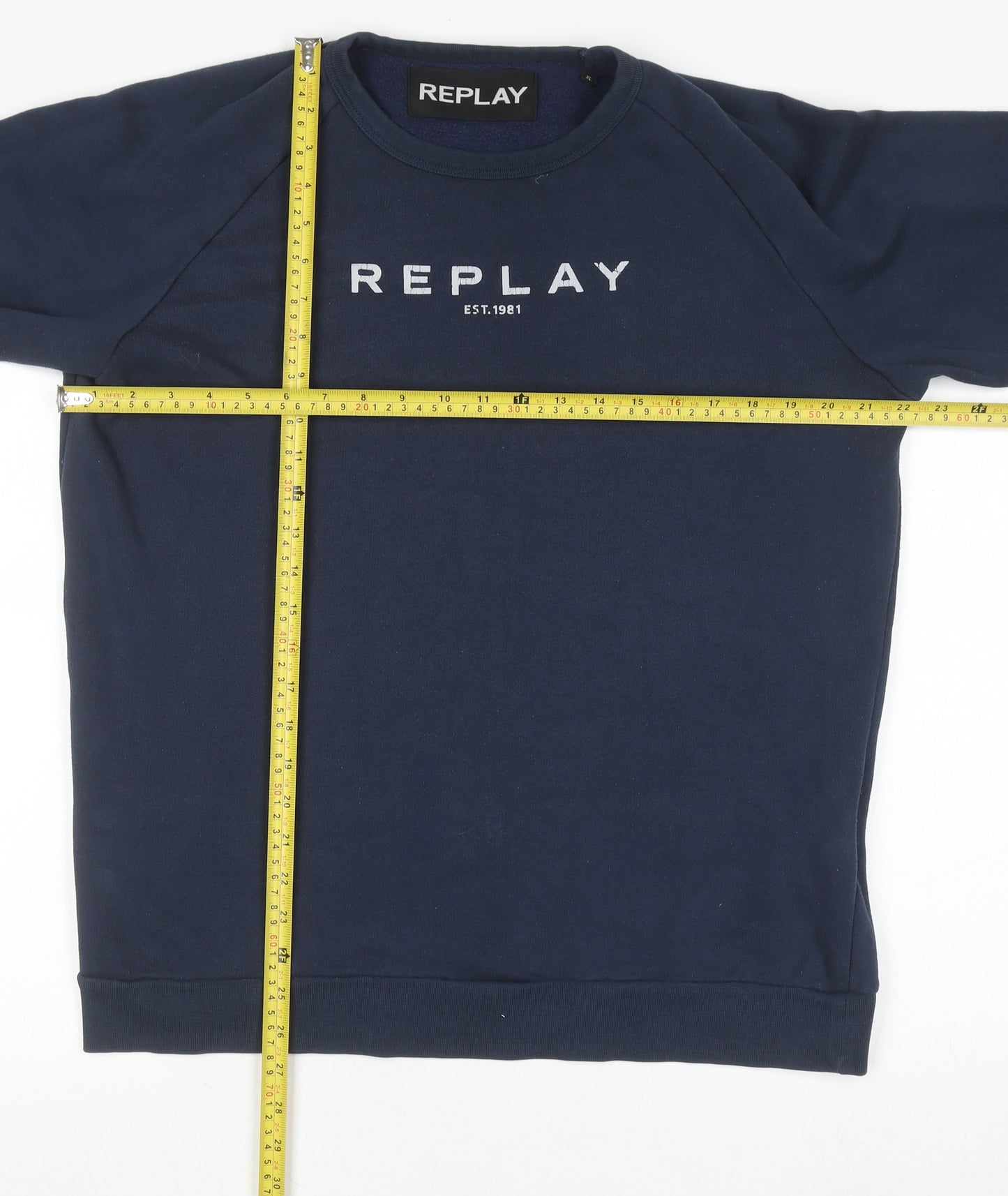 Replay Men's Blue XL Pullover Sweatshirt Crew Neck Logo Fleece
