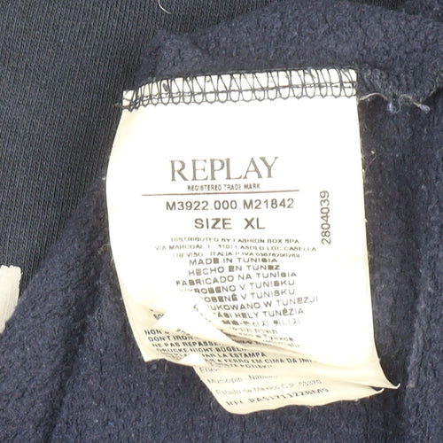 Replay Men's Blue XL Pullover Sweatshirt Crew Neck Logo Fleece