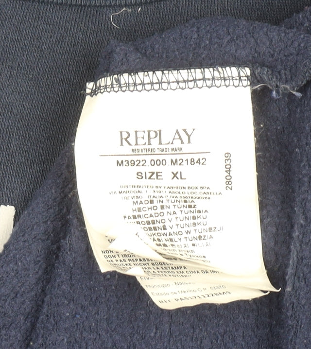 Replay Men's Blue XL Pullover Sweatshirt Crew Neck Logo Fleece