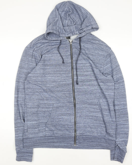 H&M Men Blue Full Zip Hoodie L Cotton Blend Casual Sweatshirt