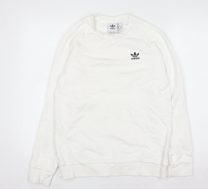 adidas Men’s White Crew Neck Pullover Sweatshirt Size S Regular Fit