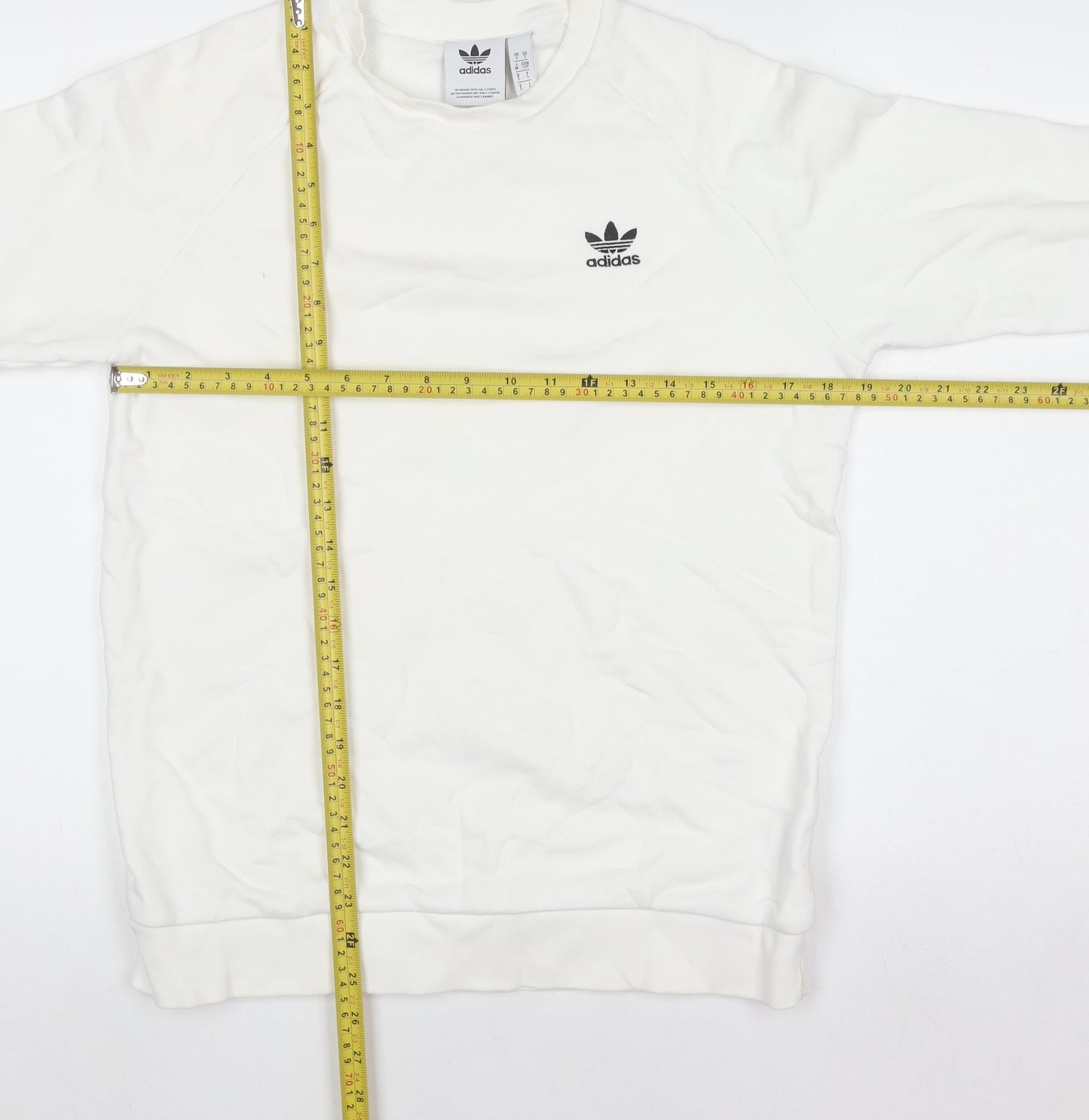 adidas Men’s White Crew Neck Pullover Sweatshirt Size S Regular Fit