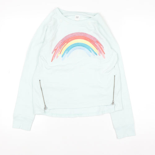 GAP Kids Girls Blue Rainbow Sweatshirt XL 12-13 Years Cotton Blend Zip Detail