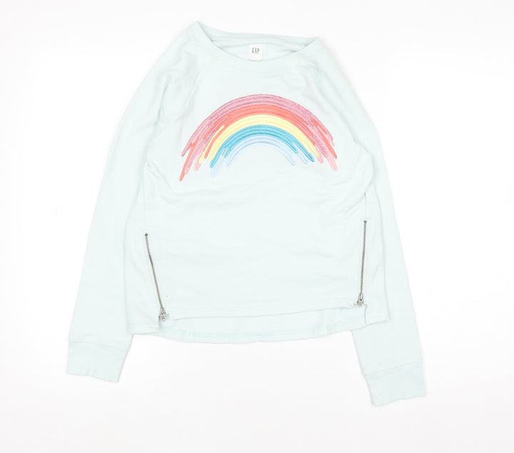 GAP Kids Girls Blue Rainbow Sweatshirt XL 12-13 Years Cotton Blend Zip Detail