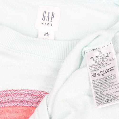 GAP Kids Girls Blue Rainbow Sweatshirt XL 12-13 Years Cotton Blend Zip Detail