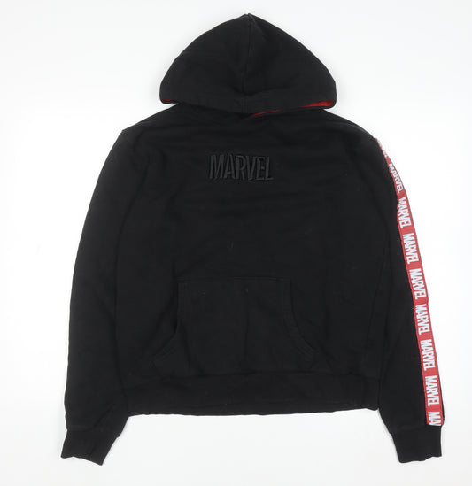 Marvel Men's Black Pullover Hoodie Size M Fleece Logo Sweatshirt