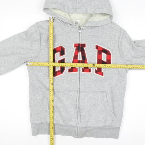 GAP Kids Boys Grey Full Zip Hoodie XL 12-13 Years Sherpa Lined Logo Sweatshirt