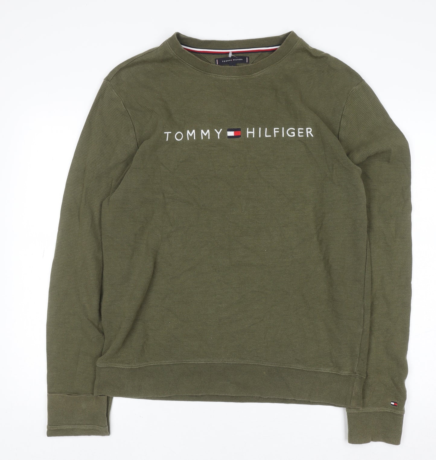 Tommy Hilfiger Men's Green Logo Crew Neck Pullover Sweatshirt L