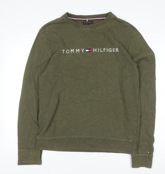 Tommy Hilfiger Men's Green Logo Crew Neck Pullover Sweatshirt L