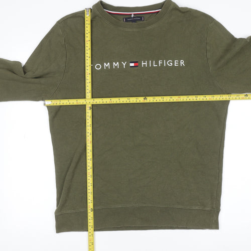 Tommy Hilfiger Men's Green Logo Crew Neck Pullover Sweatshirt L