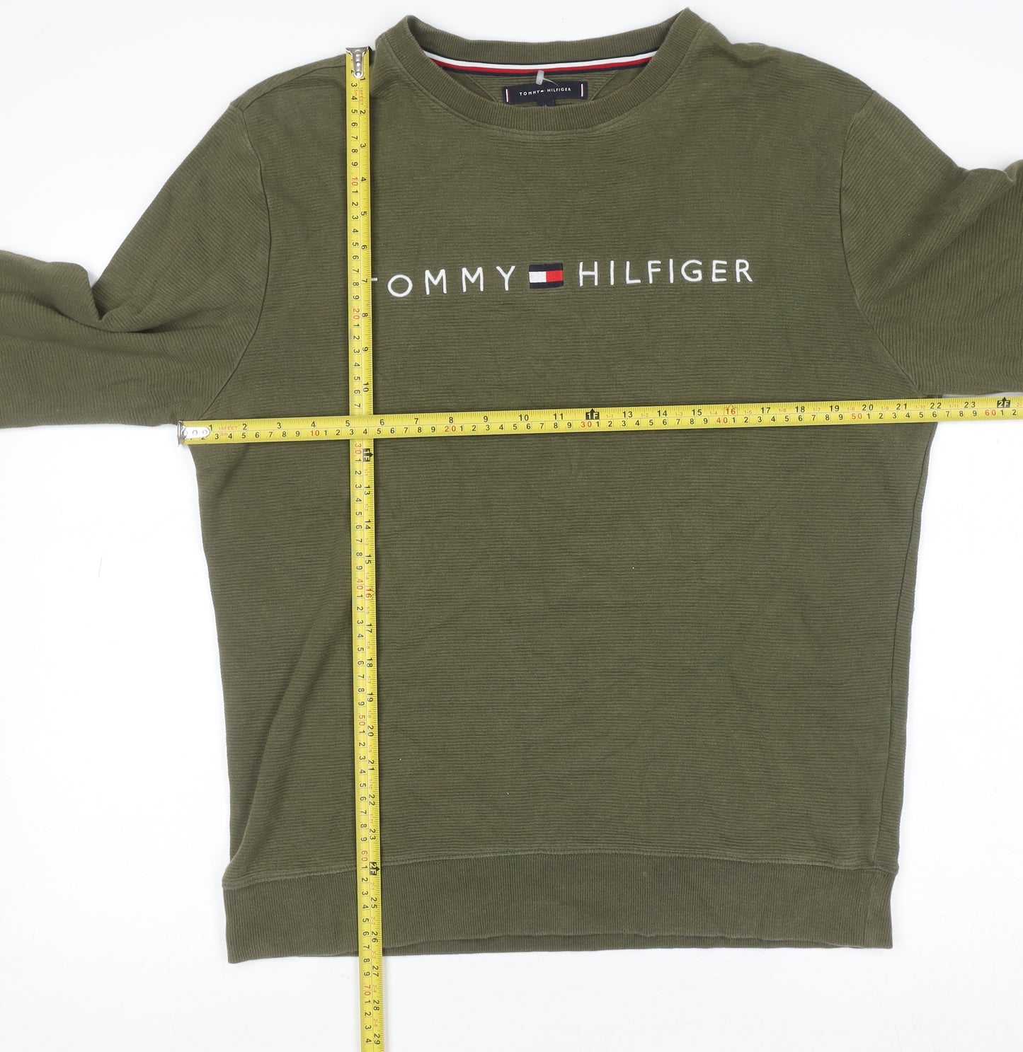 Tommy Hilfiger Men's Green Logo Crew Neck Pullover Sweatshirt L