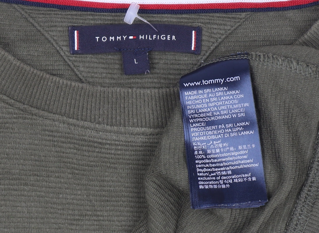 Tommy Hilfiger Men's Green Logo Crew Neck Pullover Sweatshirt L