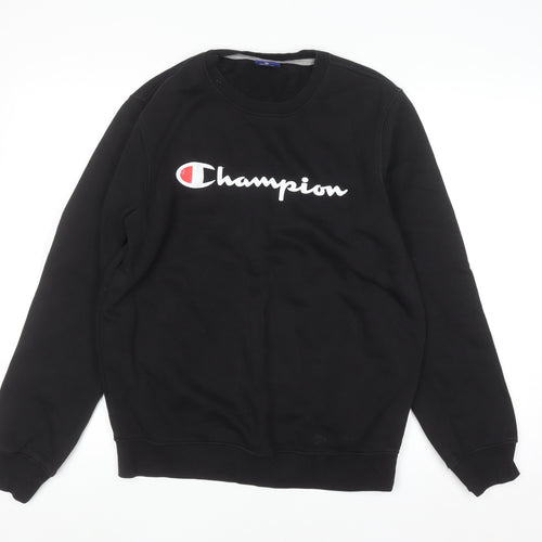 Champion Men's Black Medium Pullover Sweatshirt Logo Crew Neck