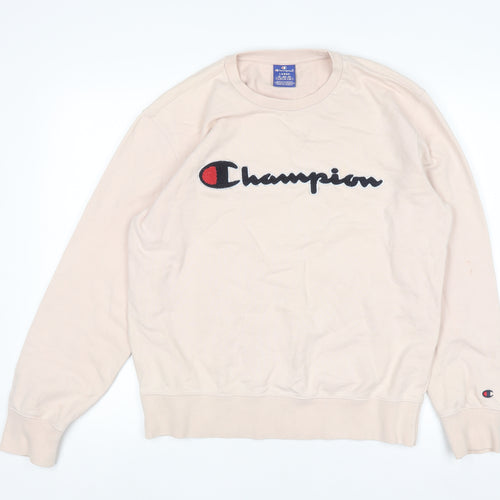 Champion Women's Beige Large Pullover Sweatshirt Cotton Logo Crew Neck