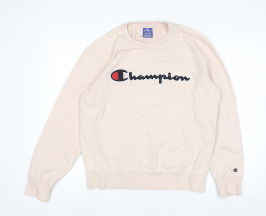 Champion Women's Beige Large Pullover Sweatshirt Cotton Logo Crew Neck