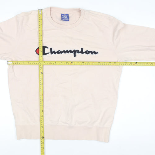 Champion Women's Beige Large Pullover Sweatshirt Cotton Logo Crew Neck