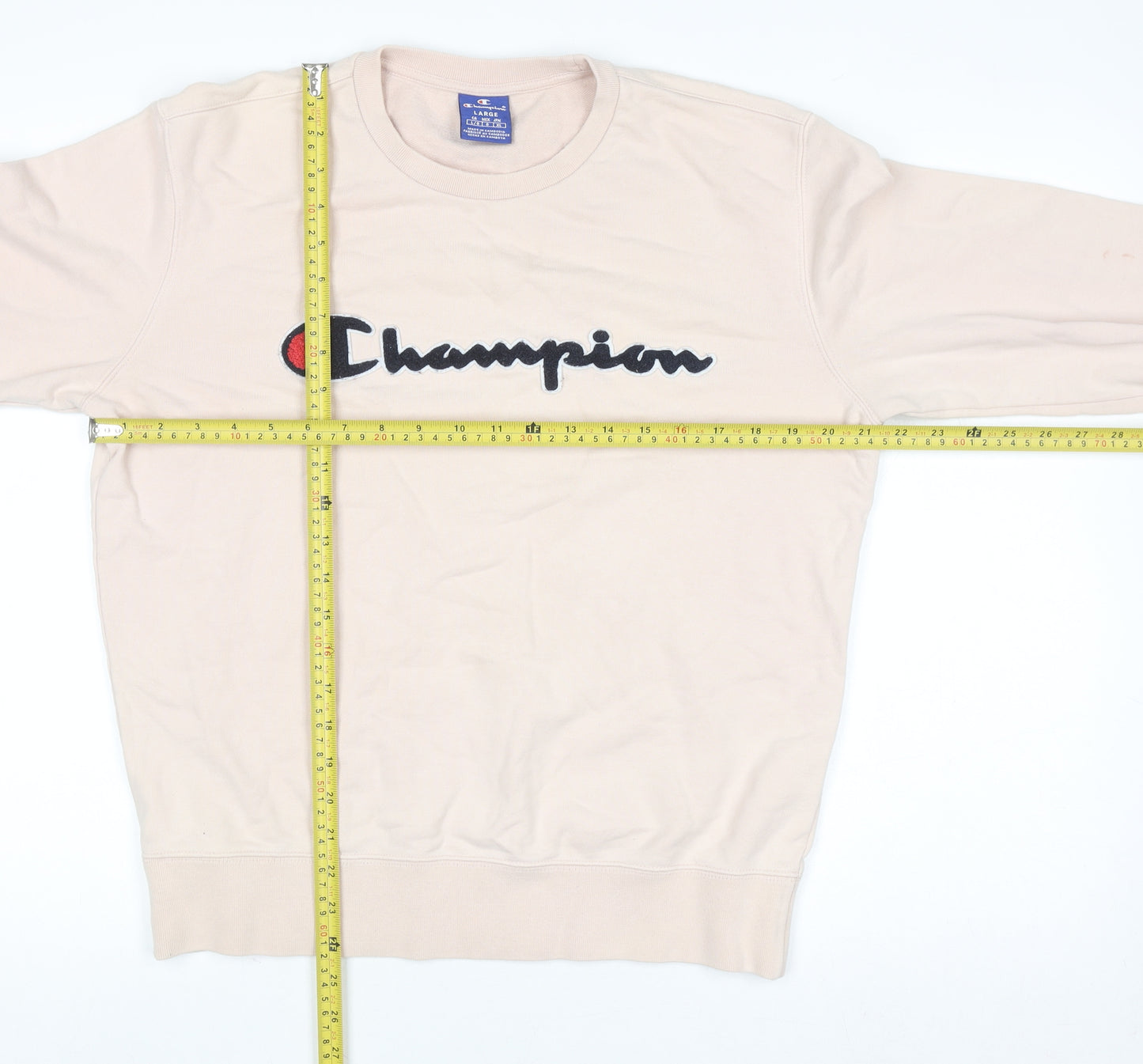 Champion Women's Beige Large Pullover Sweatshirt Cotton Logo Crew Neck